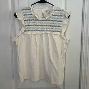 J. Crew Cream and Blue Ruffle Blouse